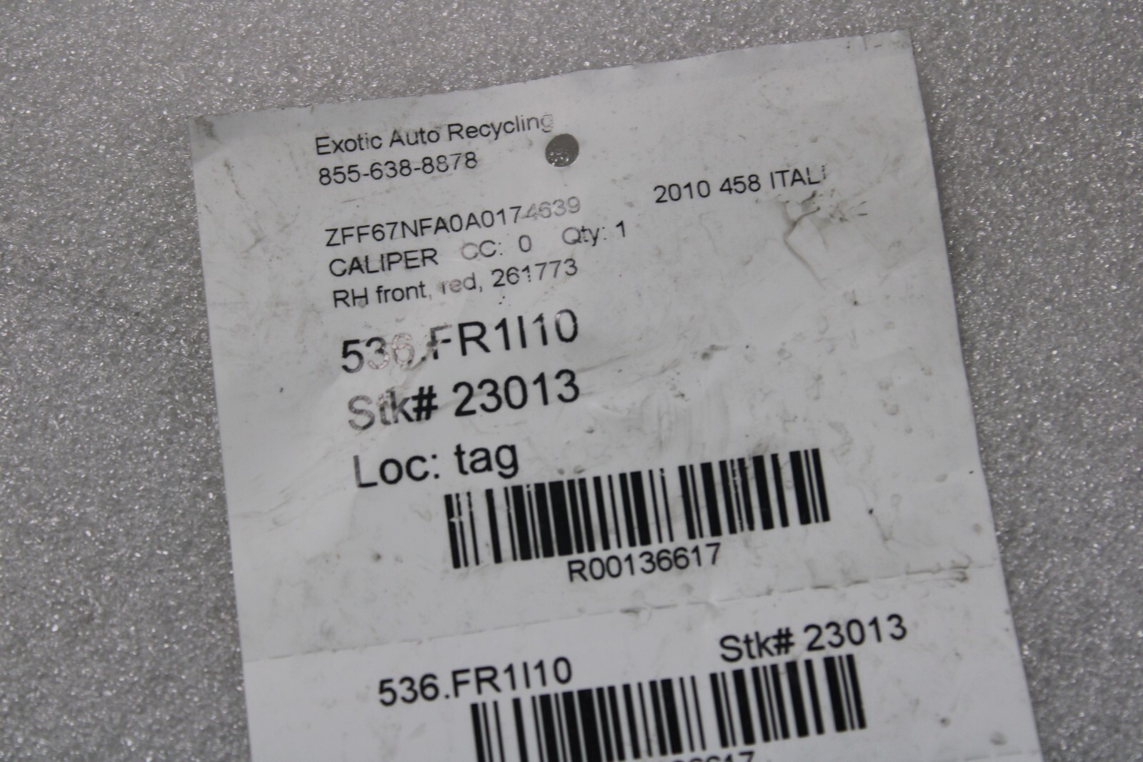 Ferrari 458 Italia, Spider, RH, Front Brake Caliper, Red, Used, P/N 261773