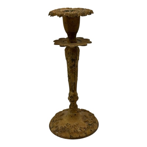 Vintage Heavy Metal Ornate Candle Stick Holder Distressed Golden Brown 7” Tall - Picture 6 of 9
