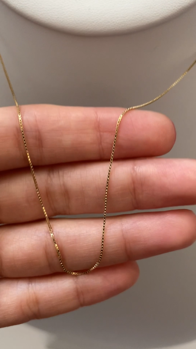 14k Solid Yellow Gold Box Chain, Necklace--0.6 mm--18 inch--1.4