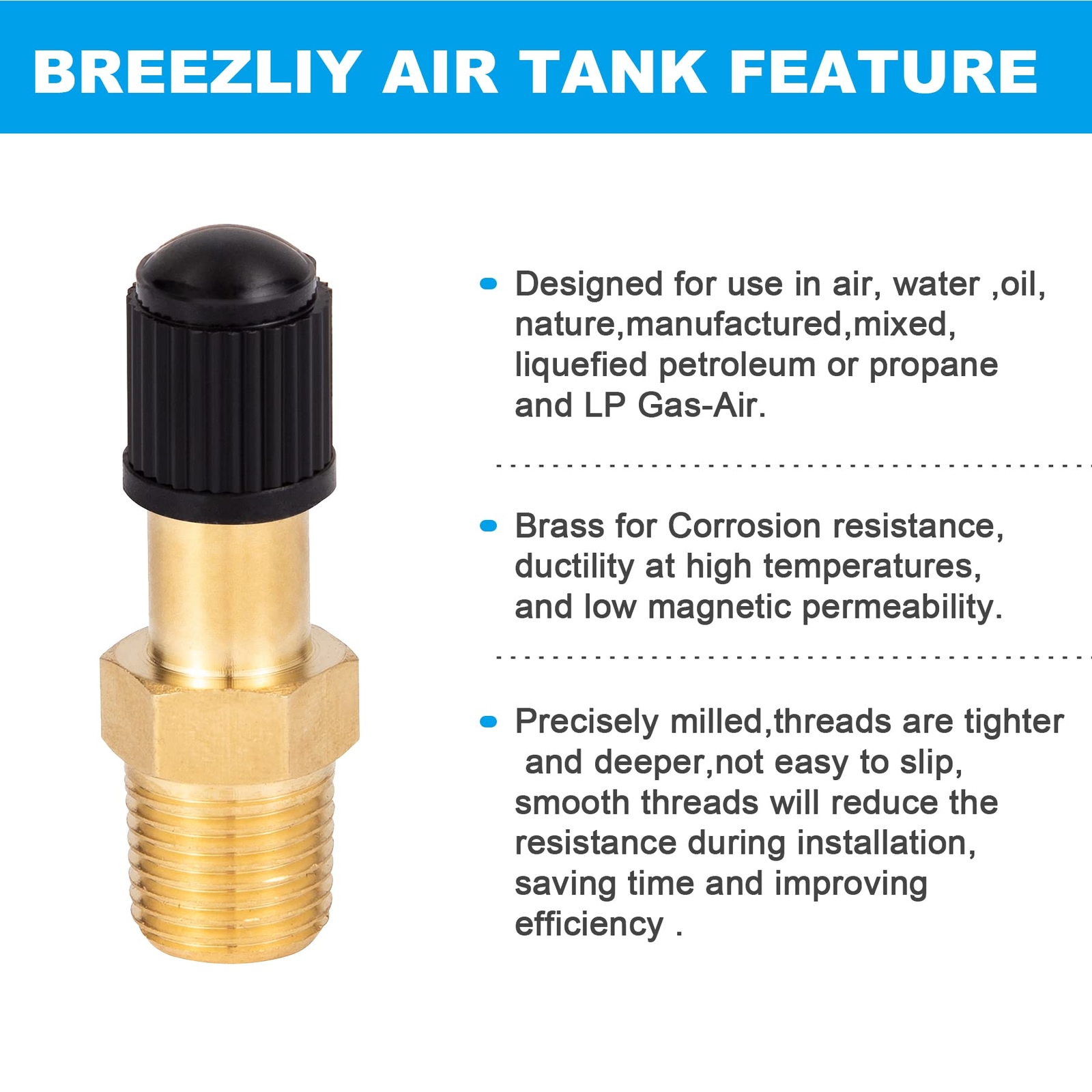 Breezliy 2PCS 1/8" NPT Tank Valve Anti-Corrosion Brass Schrader Valve with St...