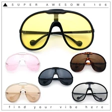 Super Oversized Curved Top Shield Racer Plastic Fashion Sunglasses
