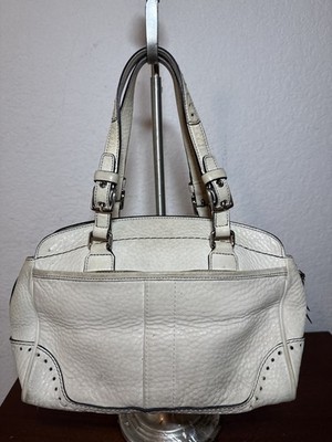 Coach 5031 Hampton Sand Ivory Beige Pebbled Leather Tassel Satchel Handbag