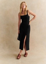 NWT La Maille Sezane Judy in Noir Black Ribbed Knit Midi Tank Sweater Dress XS