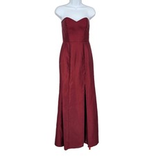Alfred Sung D759 Satin Twill Strapless Burgundy Trumpet Slit Dress Gown Size 18