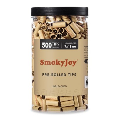 SmokyJoy 500 Pcs 7mm Natural Unbleached Pre Rolled Filter Tips for Rolling Paper