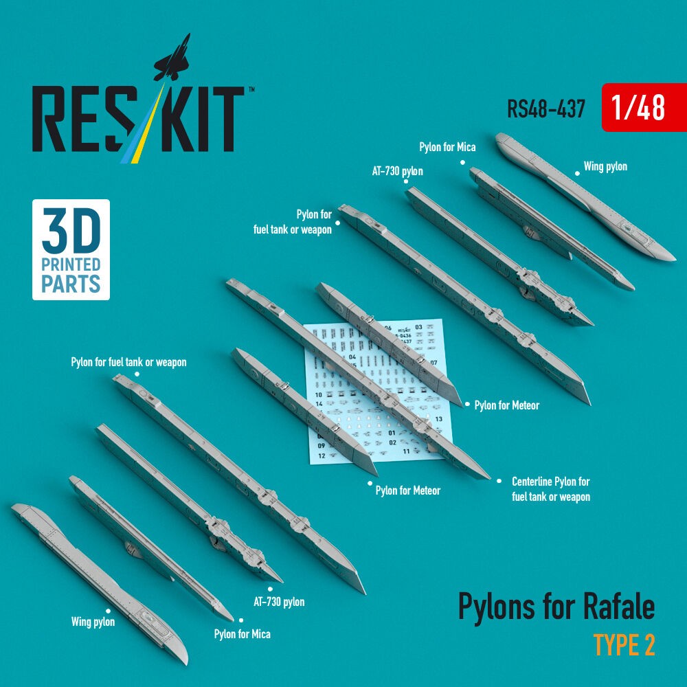 ResKit RS48-0437 1:48 Resin Pylons For Rafale Type 2 3D Printed Kit