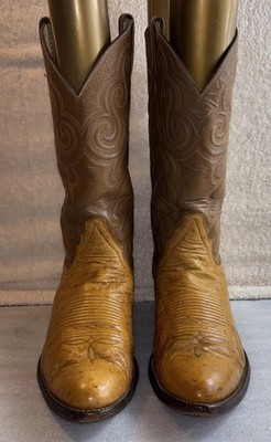 Vintage  Tony Lama Exotic Smooth  Ostrich Two Tones Peanut Men Size 11D