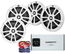 JBL Marine 8" 4-Speaker Gravity GBR300.4DM 4-Ch Amp 4GA Wiring Kit Bundle