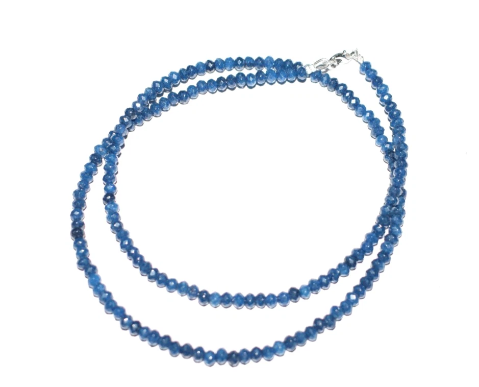 Blauer Saphir Jade Edelstein 925 Sterlingsilber 32 " Fadenhalskette 4.5mm Perlen - Bild 2 von 4