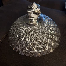 Vintage Silver Diamond Cut Glass Dome Lid