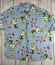 VGC VTG Disney Store Hawaiian Shirt Mickey Minnie Hula Rayon Blue Sz Large