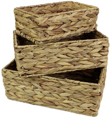 Kleine rechteckige Körbe aus Wasserhyazinthe zur Aufbewahrung natur Mini Tablett Organizer