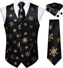 Christmas Men's Suit Vest and Tie Snowflake Waistcoat Necktie Pocket Square Cuff