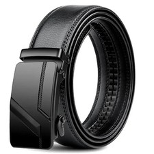 Men's Leather Ratchet Belt for Men with Slide Buckle,Trim to Fit width 3.5cm