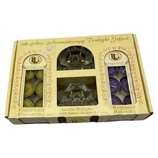 Aromatherapy Tea Lights Candle Gift Set 32 Candles 2 Glass Star Holders Vanilla