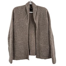 Eileen Fisher Open Front Cardigan Sweater Women L Merino Wool Alpaca Blend Taupe