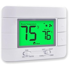 Non-Programmable Heat Pump Thermostat for House 2 Heat/1 Cool, with Temperatu...
