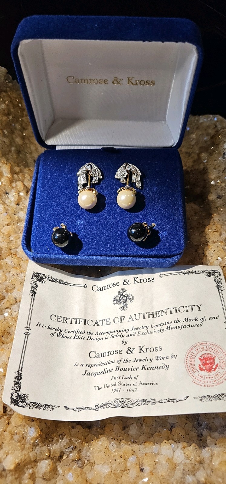 Camrose & Kross JBK Kennedy INTERCHANGEABLE Black White Faux Pearl Earrings