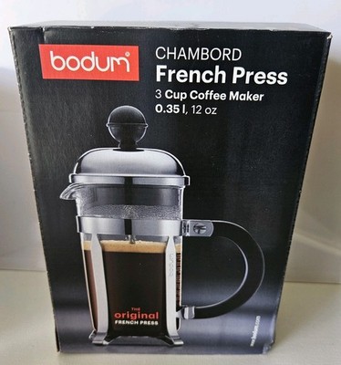 Bodum Chambord 3 Cup French Press Coffee Maker 12oz Silver Black