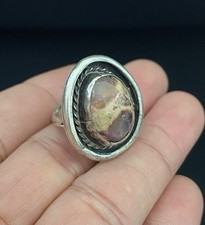 Native American Vintage Sterling Silver .925 Polished Cabochon Opal Navajo Ring