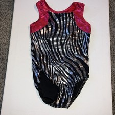Destira Silver and Black Zebra  Hot Pink Metalic Leotard Bodysuit Size Med LN