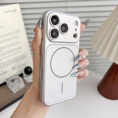 For iPhone 17 Pro Max 16 15 14 13 Shockproof Carbon Fiber PC Case Mag Safe Cover