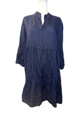 Bellambra 100 Linen Made In Italy Black Dress Ruffle Tiered Coastal Boho Large