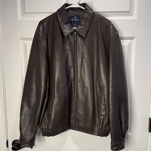 Brooks Brothers 100% Leather Bomber Jacket Large Brown Lined (FLAWED)
