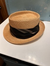 Mens Beau Brummell Hat Tie Vintage Fitted Imported Milite Straw Boater