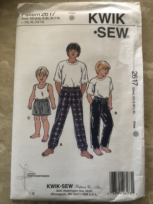 Uncut Kwik Sew Sewing Pattern 2617 Boys Sleep Pants and Shorts Size XS-XL Uncut