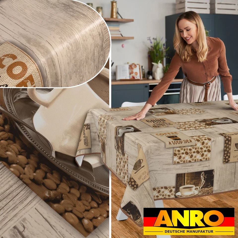 Wachstuchtischdecke Tischdecke abwaschbar Gartentischdecke ANRO Coffee - Bild 4 von 4