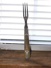 Civil War Era 3 Prong Fork with Wooden Handle with Pewter Accents Antique 1800s