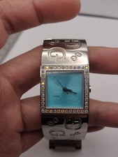 Guess Women Dress Pave Silver Tone Quartz Analog Watch Cuff New Battery Working