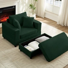 Zafly Vintage Corduroy Single Sofa Chair with Ottoman, Sofa for Living Room