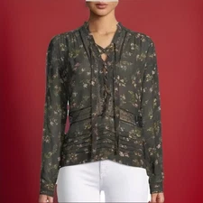 Zimmerman  Lace Up Sunny floral lace trim blouse Size 3 Shirt Designer