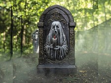 Ghost Halloween Prop Holding Candle Tombstone 21" Graveyard Cemetery Gravestone