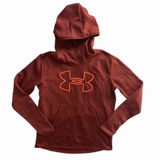 Under Armour Hoodie Youth Small Red Orange Big Logo Pullover Sweatshirt