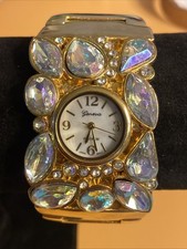GENEVA 6788 Crystals Inlay Quartz Analog Women's Watch Sz. 6 1/2" New Battery