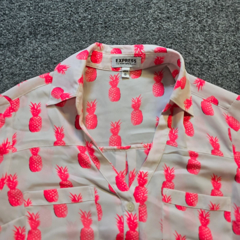 Top Express Mujer Talla XS Rosa Portofino Transparente Piña Botón Informal Carrera Foto 2 de 4