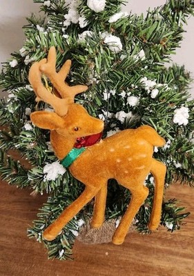 Vintage Retro Flocked Deer Buck Christmas Tree Ornament Figurine 5½''
