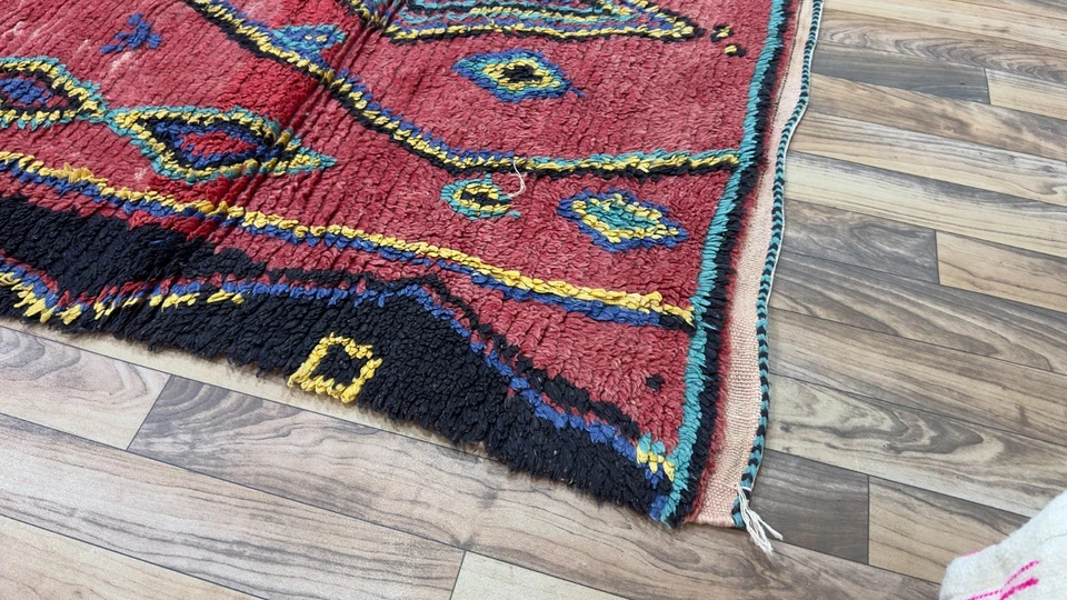 Vintage Moroccan Berber Rug – Handmade Wool Carpet – Red Tribal Geometric Diamon - Image 2 of 4