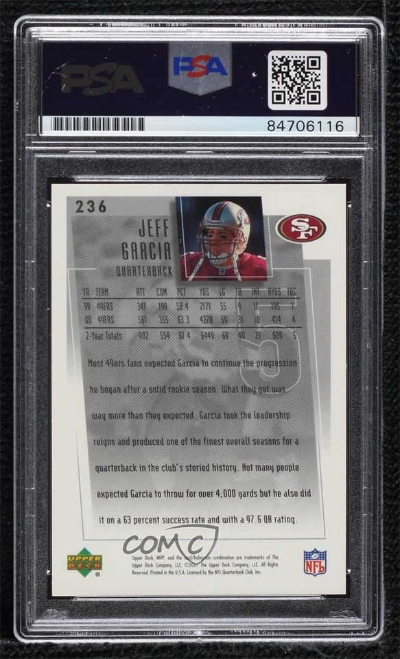 PSA/DNA 2001 Upper Deck MVP Jeff Garcia #236 PSA/DNA Authentic Card & Auto - Image 2 of 2