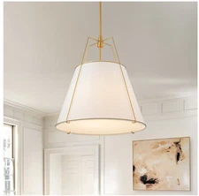 Modern 4-Light Linen Conical Modern Fabric Drum Cage Pendant Light ( $250MSRP)