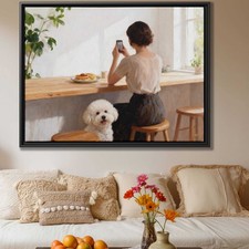Bichon Frise Oil Painting Dog Canvas Print Living Room Decor Vintage Wall Art