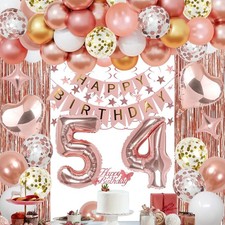 54th Rose Gold Birthday Party Decorations for Women, Rose Gold Happy Birthday...