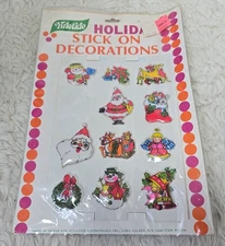 Vintage 70's Bubble Christmas Vinyl Stickers Stick On Arts Craft Holiday Puffy