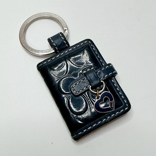 Coach Signature Enamel Photo Frame Notebook-style Keyring Navy used in Japan