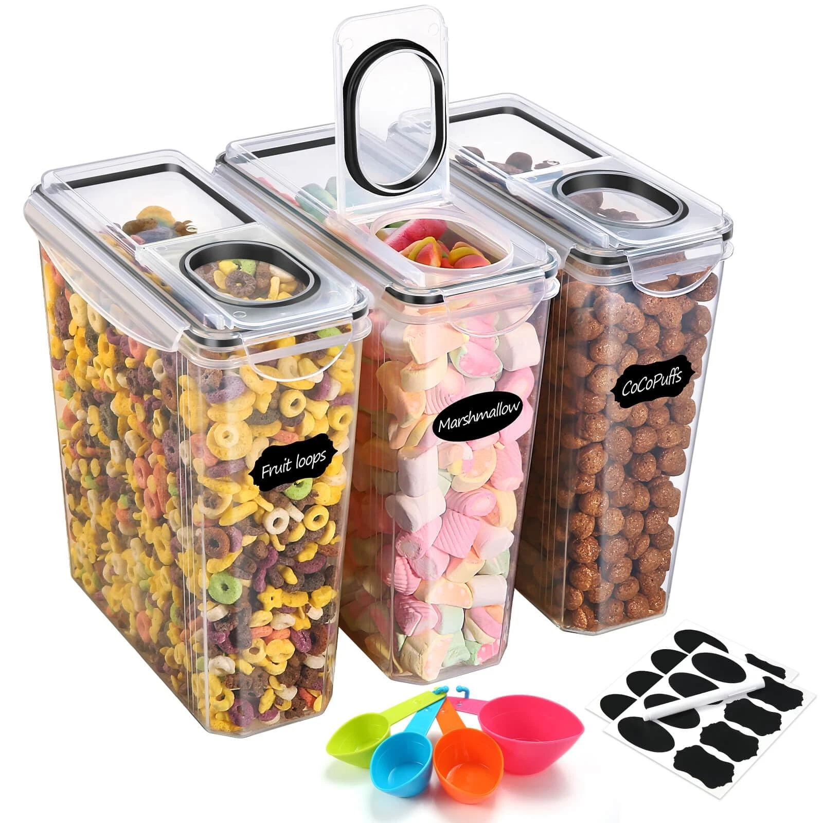 YASHE Cereal Storage Containers, 3Pcs Containers with Large, Clear
