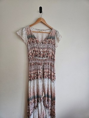 Iris Bloom Boho Floral Maxi Dress - Size M - High-Low Hem