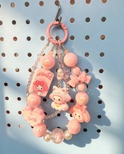 Handmade My Melody Beaded Phone Charm Keychain, Pink Cute Bag Pendant